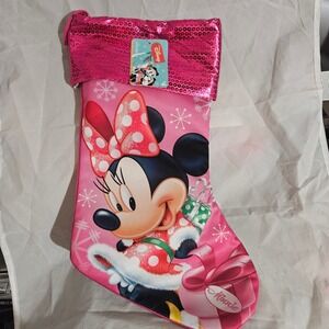 Disney Minnie Mouse Pink Sequin Cuff Christmas Stocking Holiday Decor New